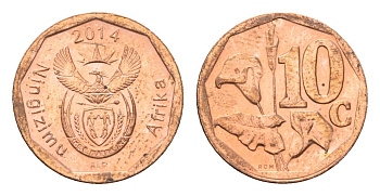 ЮАР 10 центов 2014 герб, цветок алоэ сталь плакированная бронзой UNC 4687-523