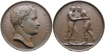 Франция медаль 1806 Наполеон Бонапарт,  свадьба Стефании де Богарне (Бонапарт) и герцога Карла Баденского, 40 мм., 38,3 гр. Bramsen 522 бронза  00-00