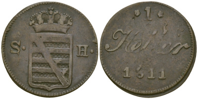 Саксен-Гильдбурггаузен 1 геллер 1811 KM 133 медь 99-759