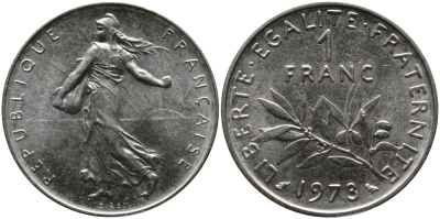 ФРАНЦИЯ 1 ФРАНК 1973 СЕЯТЕЛЬ KM 925.1 никель 98-343