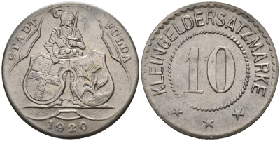 ГЕРМАНИЯ ФУЛДА 10 ПФЕННИГОВ 1920 КЛЯЙНГЕЛЬД железо 75-1411