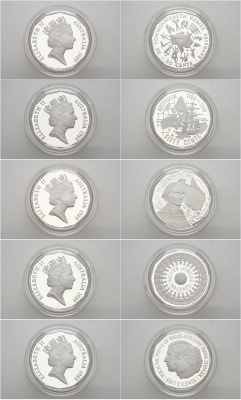 Австралия набор из 5 монет по 50 центов 1989 монетный шедевры, в оригинальной коробке, с сертификатом KM PS 64 серебро PROOF 14-01-02-06