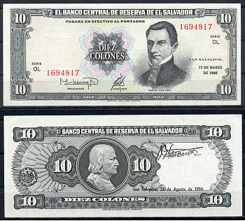 Сальвадор 10 колонов 1988 Мануэль Хосе Арсе, Христофор Колумб, 22 августа 1994 Pick 135 b  бумага  aUNC 451-733-1