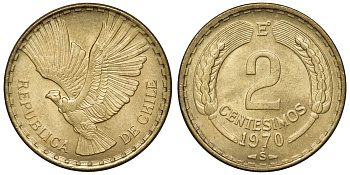 Чили 2 сентесимо 1970 KM 193 алюминиевая бронза aUNC 4118-155