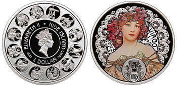 Ниуэ 1 доллар 2011 знаки зодиака, Дева, цветная эмаль KM NEW серебро PROOF 00-00