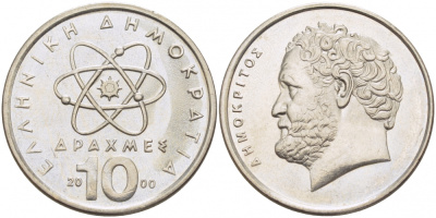 Греция 10 драхм 2000 Демокрит KM 132 медно-никель UNC 3996-953