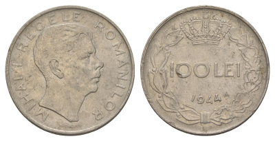 Румыния 100 леев 1944 KM 64 сталь плакированная никелем aUNC 4635-237