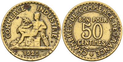 Франция 50 сантимов 1925  KM 884 алюминиевая бронза    4152-1235