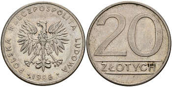 Польша 20 злотых 1986 MW Y 153.1 медно-никель 4187-647