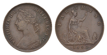 Великобритания 1 фартинг 1893 Виктория (1837-1901) KM 753, Spink 3958 бронза 4658-933