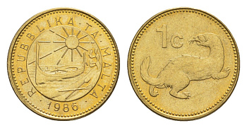 Мальта 1 цент 1986 Ласка, горностай KM 78 никель латунь UNC 4632-846