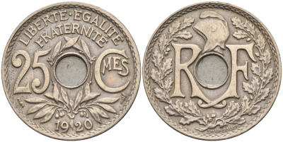 Франция 25 сантимов 1920 KM 867a, Le Franc 171.7 медно-никель 4142-1256