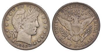 США 1/2 доллара (50 центов) 1902 O, 50 центов Барбера KM 116 серебро    5010-1625