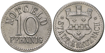 Кройцнах (Пруссия, Рейн) 10 пфеннингов ND Funck 259.1, Men18 17446.1 железо 4586-1035