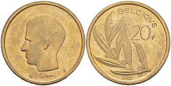 Бельгия 20 франков 1980 Belgique, Бодуэн I (1951-1993) KM 159 никель бронза 4546-245