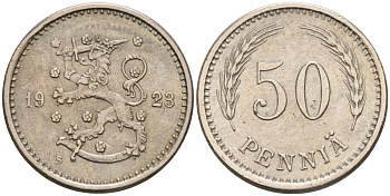 Финляндия 50 пенни 1923 республика (1918-1962) KM 26 медно-никель 4588-1063