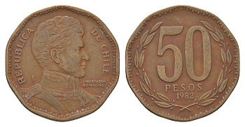 Чили 50 песо 1982 KM 219 алюминиевая бронза 4628-922