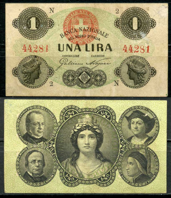 Королевство Италия 1 лира 1869 Banca Nazionale nel Regno d'Italia Pick S 731 бумага    451-701-1-1