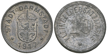 Дармштадт 10 пфеннигов 1917 Funck 88.1A, Men05 4934.1, Men18 6167.1 цинк 176-863