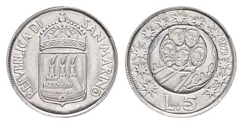 Сан-Марино 5 лир 1973 KM 24 алюминий UNC 4647-163