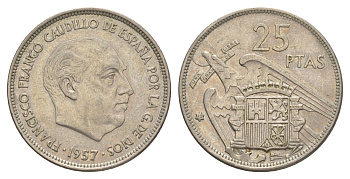 Испания 25 песет 1957 (75) Франсиско Франко (1939-1975) KM 787 медно-никель 4616-335
