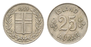 Исландия 25 эйре 1959 KM 11 медно-никель 4690-617