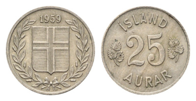Исландия 25 эйре 1959 KM 11 медно-никель 4690-617