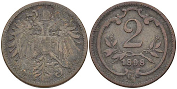 АВСТРИЯ 2 ГЕЛЛЕРА 1898 ФРАНЦ ИОСИФ (1846-1918) KM 2801 бронза 201-952