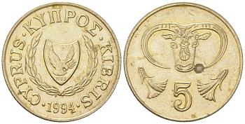 Кипр 5 центов 1994 KM 55.3 никель латунь UNC 4618-318