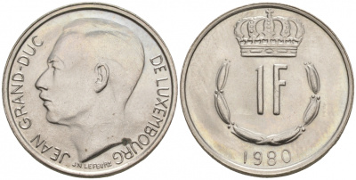 ЛЮКСЕМБУРГ 1 ФРАНК 1980 KM 55 медно-никель UNC 68-613