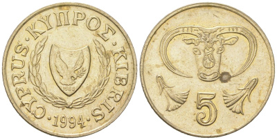 Кипр 5 центов 1994 KM 55.3 никель латунь UNC 4618-318