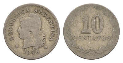 Аргентина 10 сентаво 1898 KM 35 медно-никель 4655-966