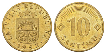 Латвия 10 сантимов 1992 KM 17 никель латунь UNC 4617-636