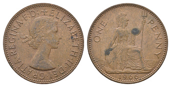 Великобритания 1 пенни 1966 Елизавета II (1952-2022) KM 897, Spink 4157 бронза 4661-932