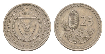 Кипр 25 милей 1968 KM 40 медно-никель 4649-1168