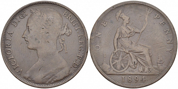Великобритания 1 пенни 1894 Виктория (1837-1901) KM 755, Spink 3954 бронза 3996-223