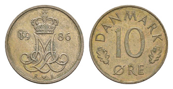 Дания 10 эре 1986 KM 860 медно-никель 4632-439