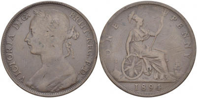 Великобритания 1 пенни 1894 Виктория (1837-1901) KM 755, Spink 3954 бронза 3996-223