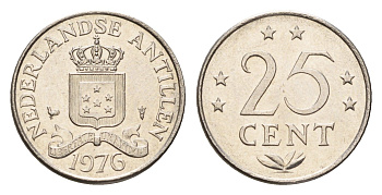 Нидерландские Антильские острова (Нидерландские Антилы) 25 центов 1976 Юлиана (1948-1980) KM 11 никель 4532-253