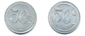 ФРАНЦИЯ 50 САНТИМОВ НАЧАЛО XX ВЕКА d 24 мм, вес около 1,0 гр., платежный жетон алюминий 89-1012