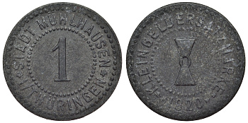 Мюльхаузен в Тюрингии 1 пфенниг 1920  Funck 342.13, Men18 21432.17 цинк     4118-1015