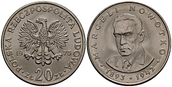 Польша 20 злотых 1975 Марцелий Новотко, монетный двор Кремница KM 69, Parchimowicz 246b медно-никель 4168-816