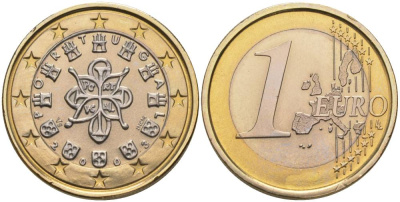 ПОРТУГАЛИЯ 1 ЕВРО 2003 INCM KM 746 биметалл UNC 68-814