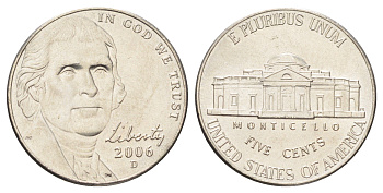 США 5 центов 2006 D KM 381 медно-никель UNC 4668-955