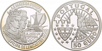 ПОРТУГАЛИЯ 50 ЕВРО 1996 ФИЛИПП ЛАНКАСТЕР И ДЖУДИТ серебро PROOF 00-00