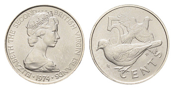 Британские Виргинские острова 5 центов 1974 KM 2 медно-никель BU 4668-726