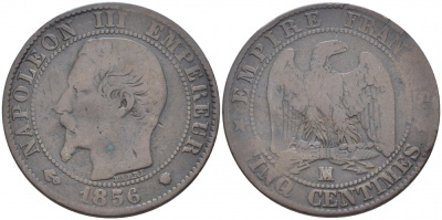 ФРАНЦИЯ 5 САНТИМОВ 1856 MA, НАПОЛЕОН III (1852-1870) KM 777.6, LA FRANC 116.35 бронза 4448-1245