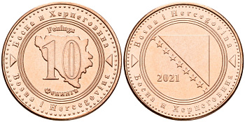 Босния и Герцеговина 10 фенигов 2021 KM 115 сталь плакированная медью UNC 4602-1021
