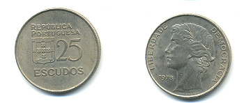 ПОРТУГАЛИЯ 25 ЭСКУДО 1978 KM 607 медно-никель 176-943
