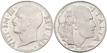 ИТАЛИЯ 20 ЧЕНТЕЗИМО 1941 R, ГОД XIX, ВИКТОР ЭММАНУИЛ III (1900-1946) KM 75b, VEM3. 1028 нержавеющая сталь 3853-834